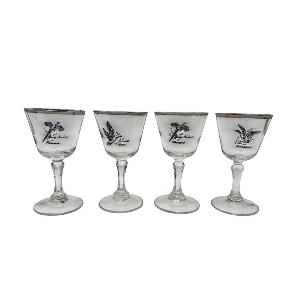 Vintage Federal Glass "Game Bird Sportsman" Series Glassware 4 Glasses‎ Cordial